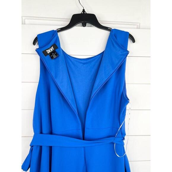DKNY Blue Waist Belt Button Detail Crew Neck Sleeveless Scuba Crepe Dress Sz 20W - Picture 9 of 15